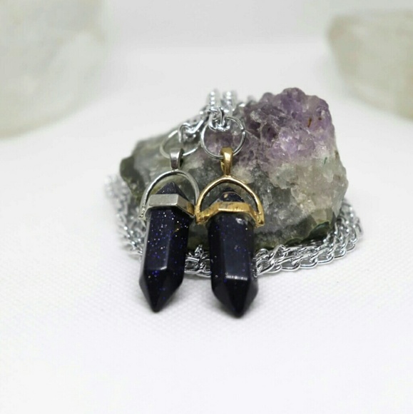 BOHEMIAN PURPLE GOLDSTONE METAL CRYSTAL NECKLACES - Picture 1 of 4